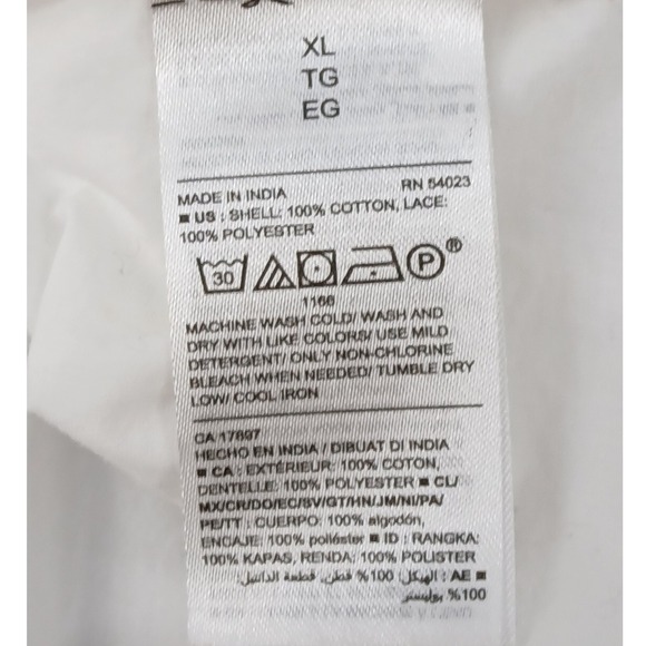 Old Navy Blouse Button Up Tunic Women XL White Eyelet Lace Trim Balloon Sleeve - Picture 4 of 5